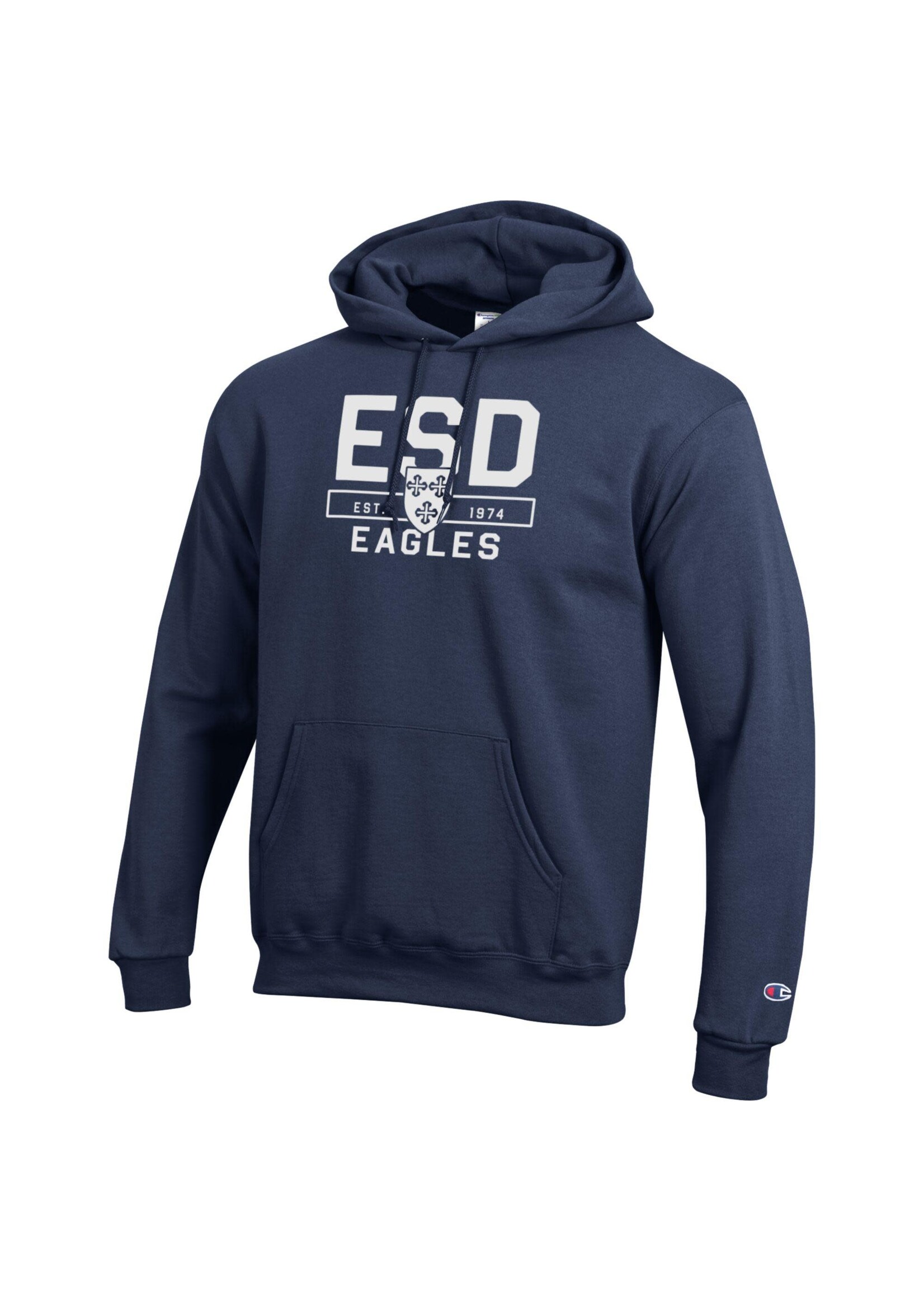 Champion PB Hoodie ESD over Shield and EAGLES Navy