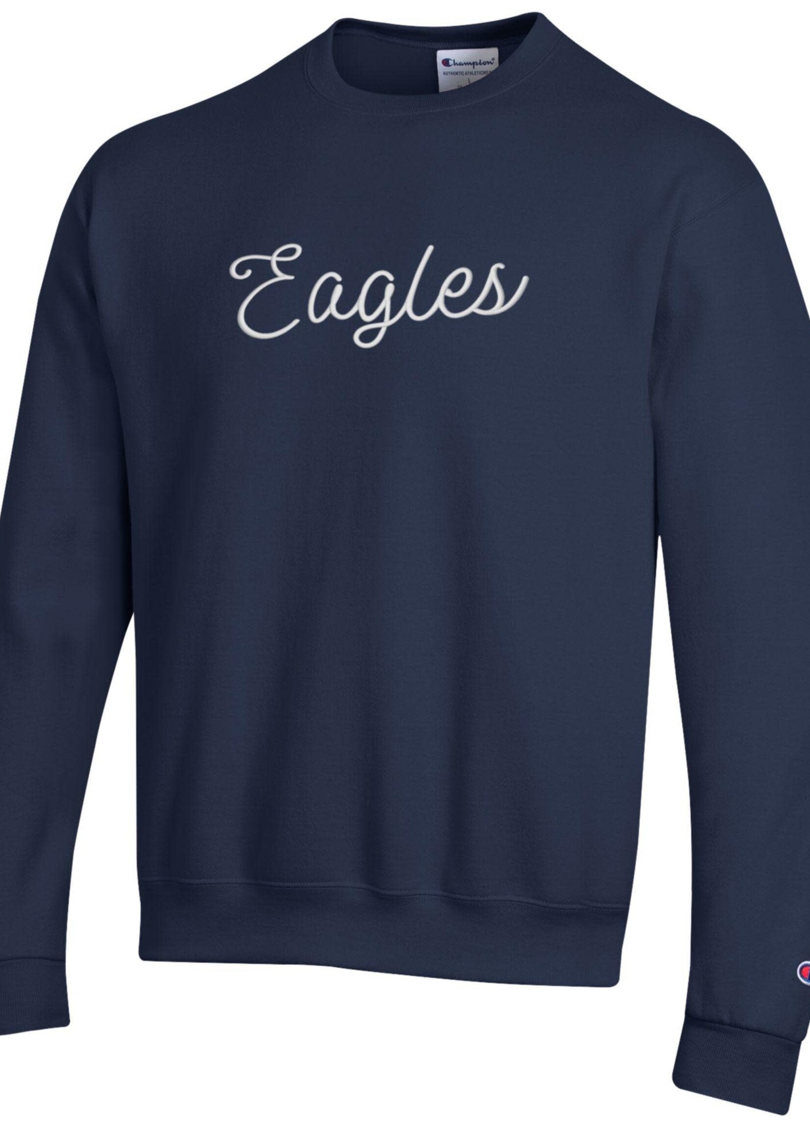 Champion Youth PB Fleece Crew Navy with Script Eagles