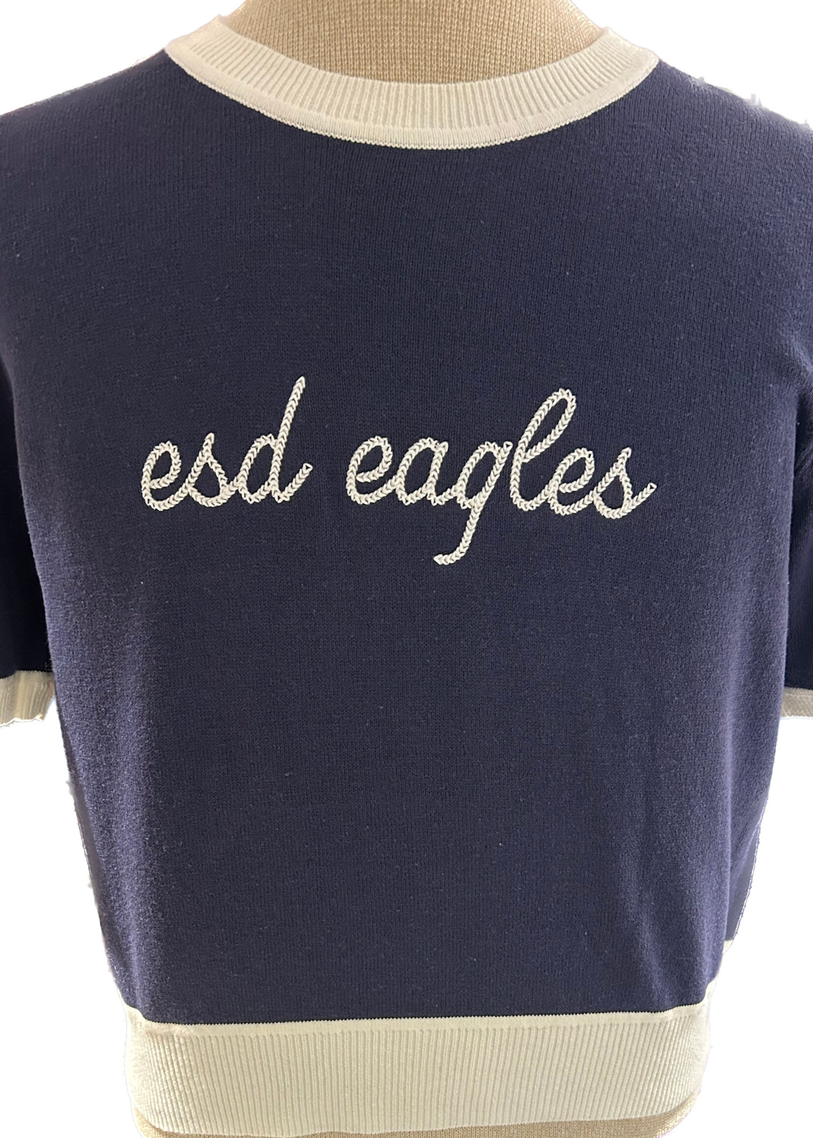 Ellsworth + Ivey SS Sweater Navy/White with Chainstitch eagles