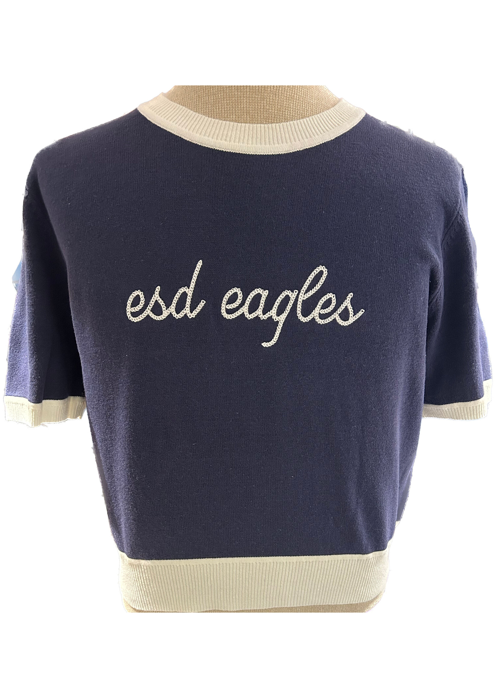 Ellsworth + Ivey SS Sweater Navy/White with Chainstitch eagles