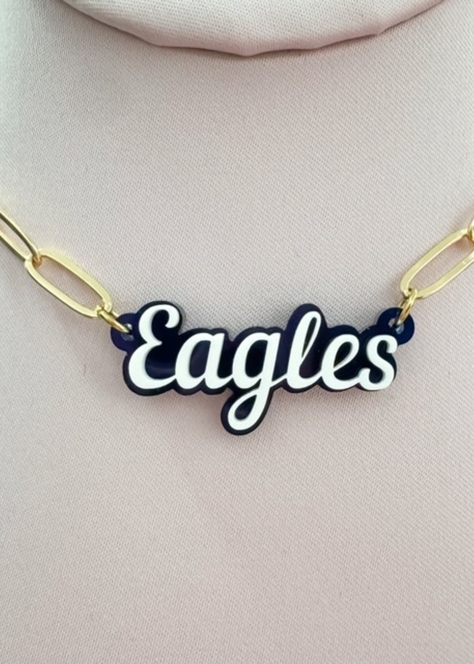 Fan Glam Script Charm Necklace EAGLES