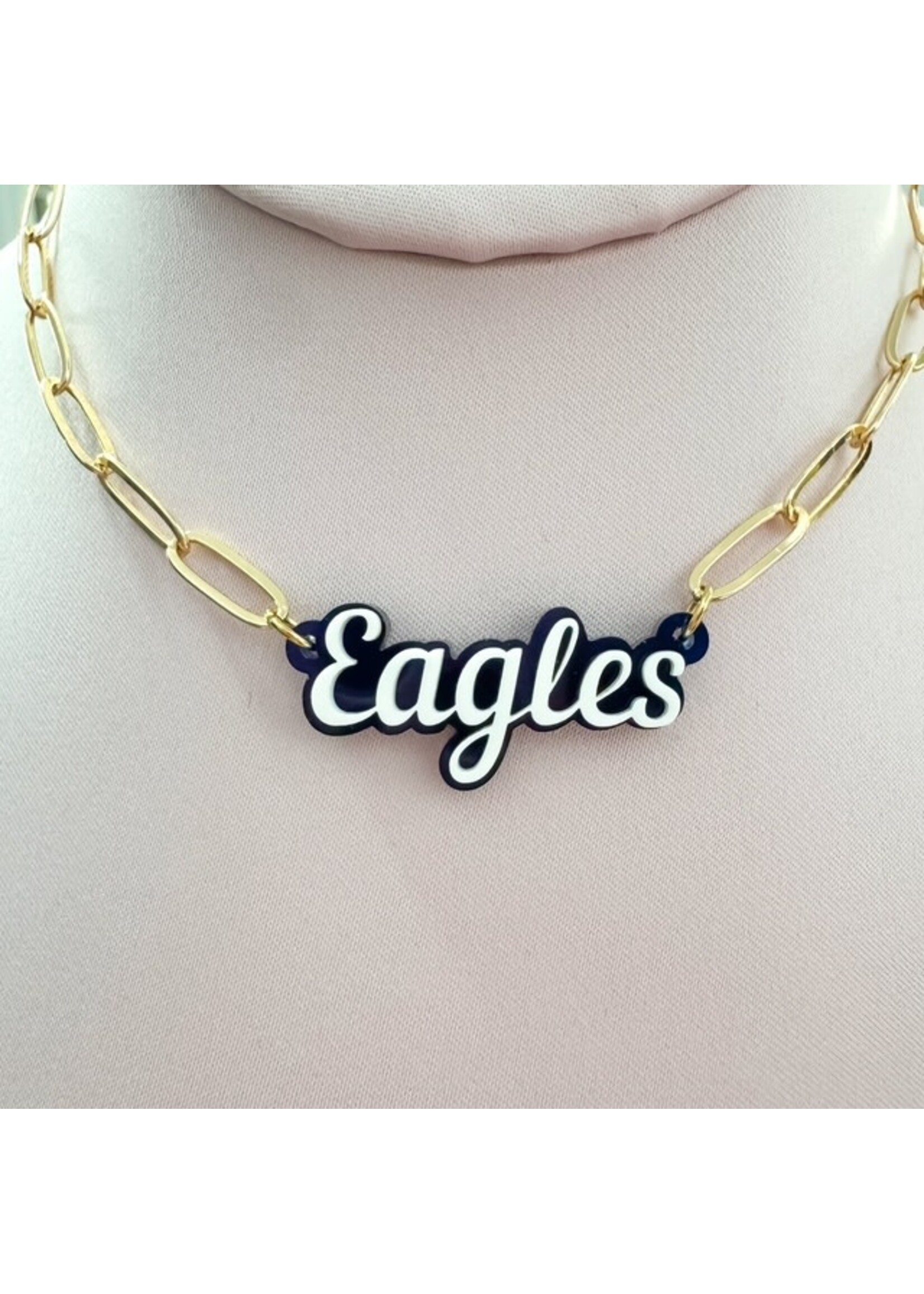 Fan Glam Script Charm Necklace EAGLES