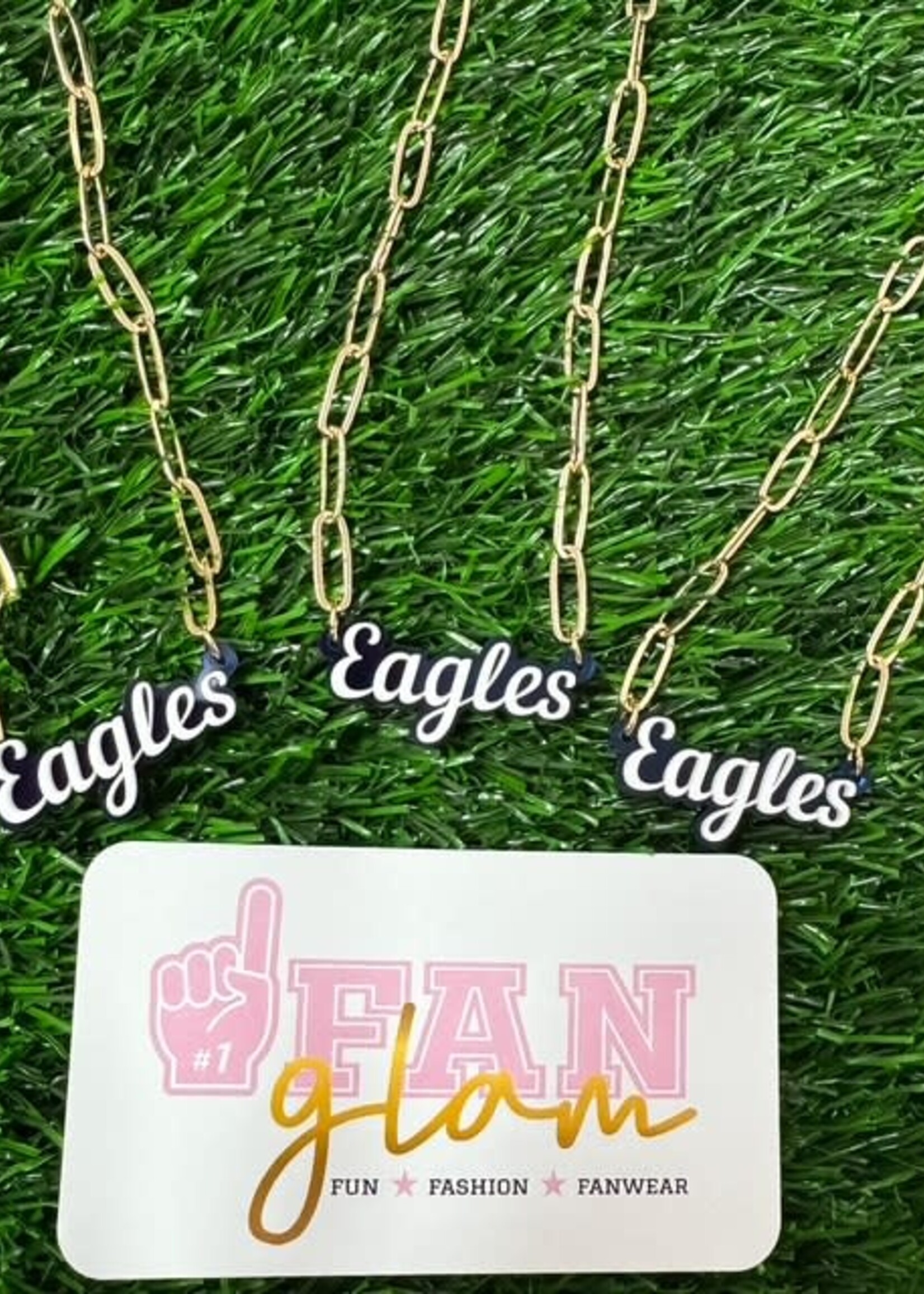Fan Glam Script Charm Necklace EAGLES