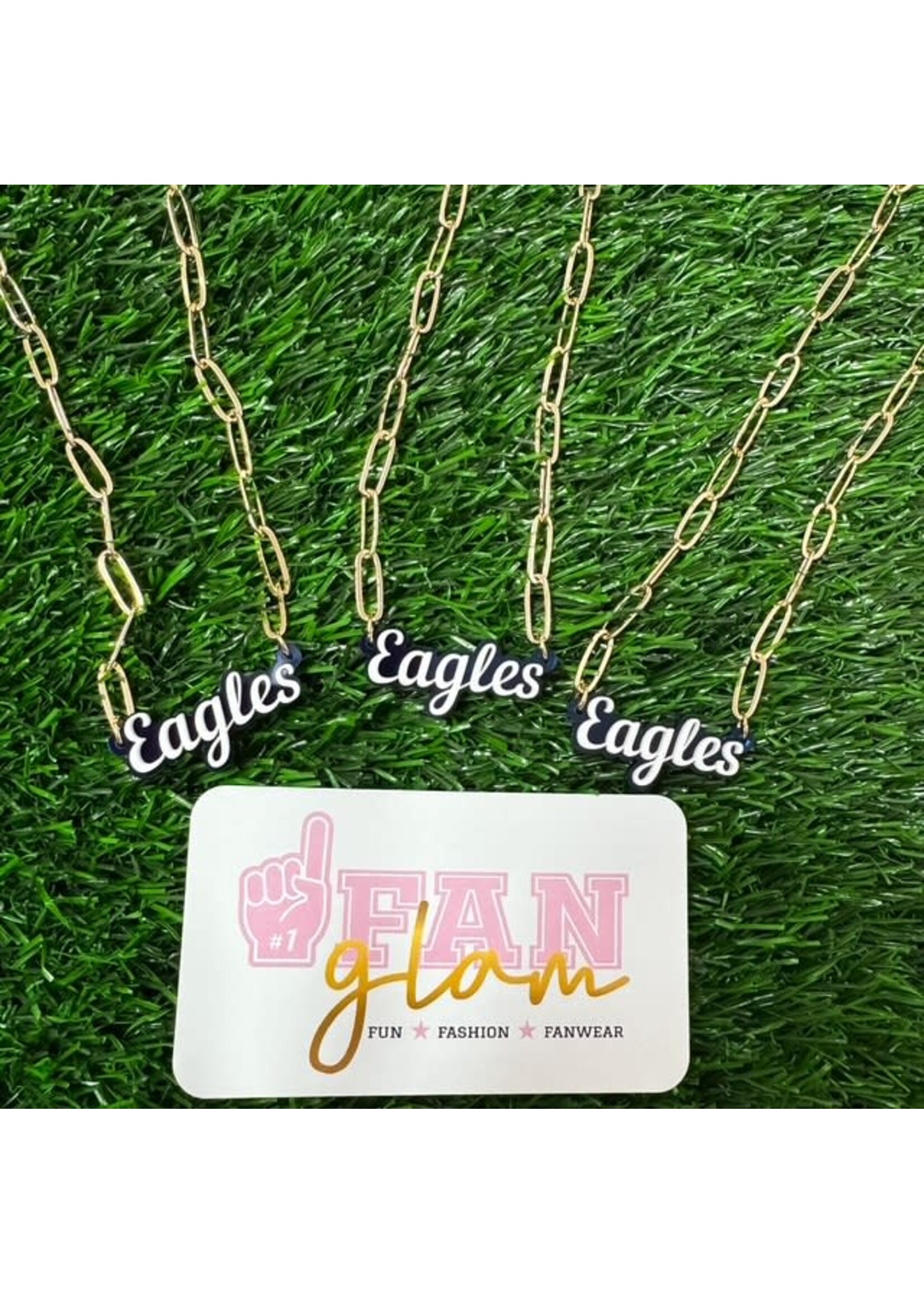 Fan Glam Script Charm Necklace EAGLES