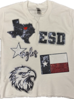 6J Custom Cut Crew w Cluster Sequin App White