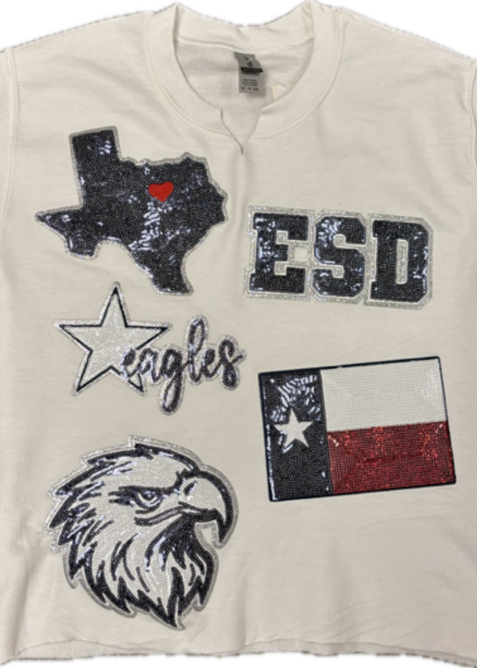 6J Custom Cut Crew w Cluster Sequin App White