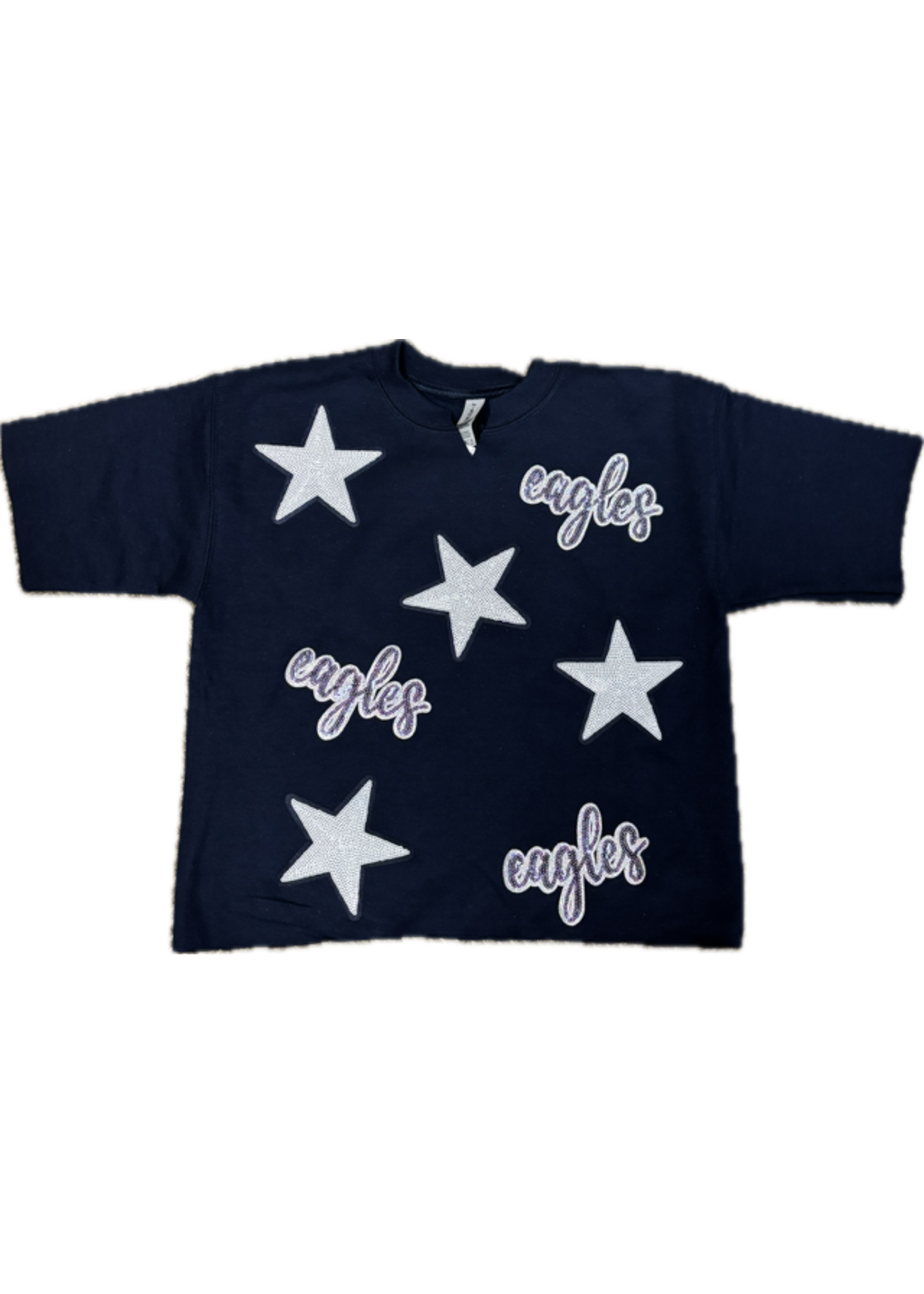 6J Custom Cut Crew w Cluster Sequin App Navy