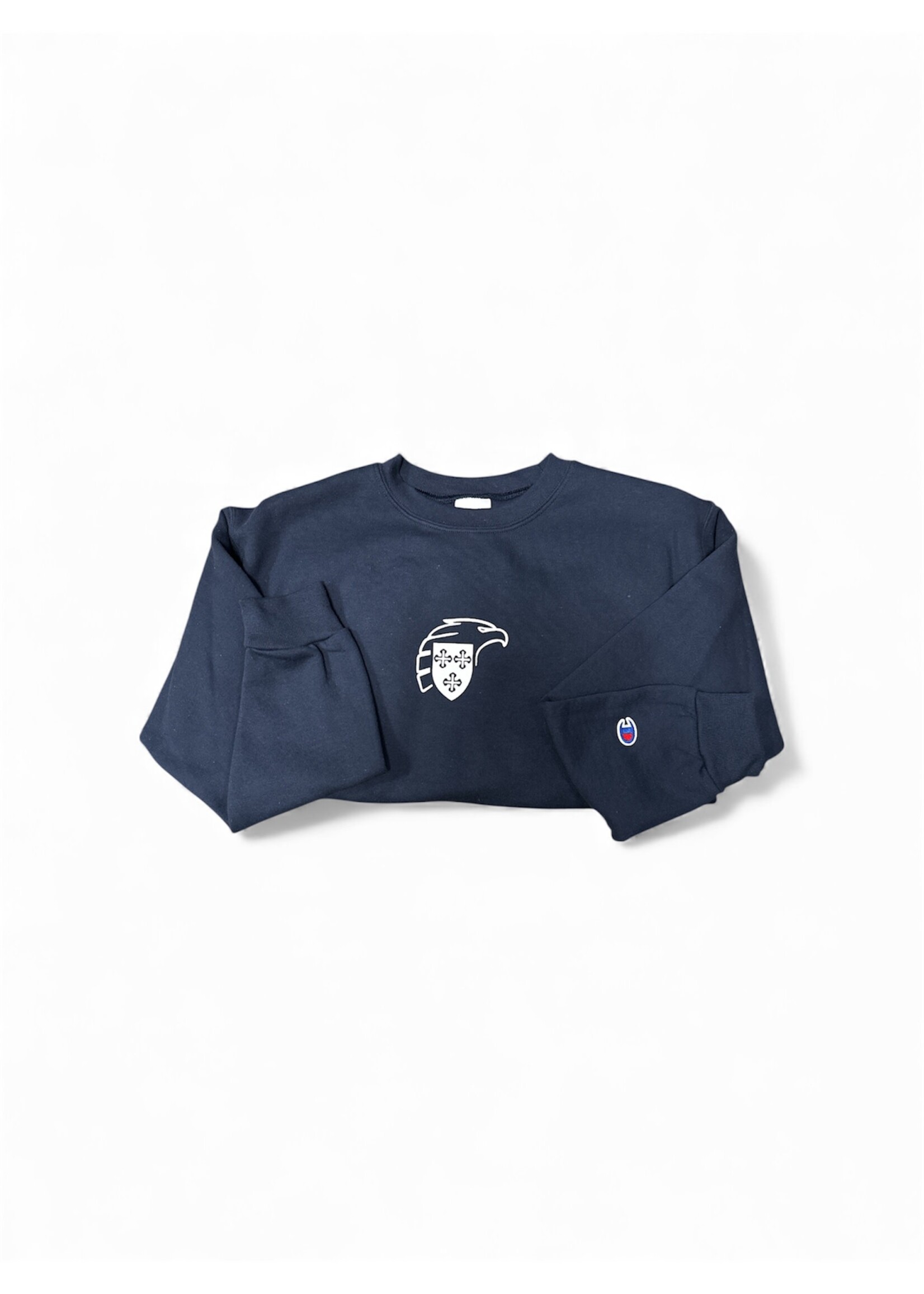 Champion YTH PB Fleece Crew Navy with Eagles Shield Center