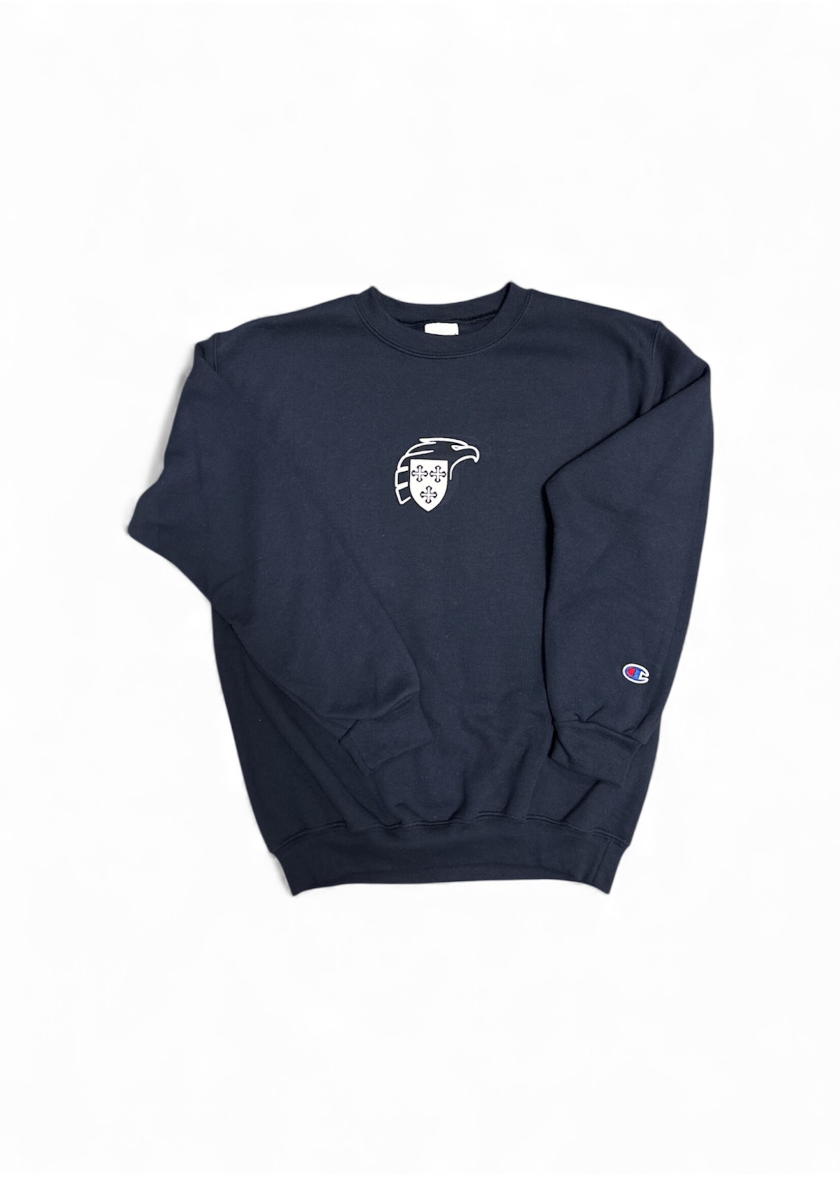 Champion YTH PB Fleece Crew Navy with Eagles Shield Center
