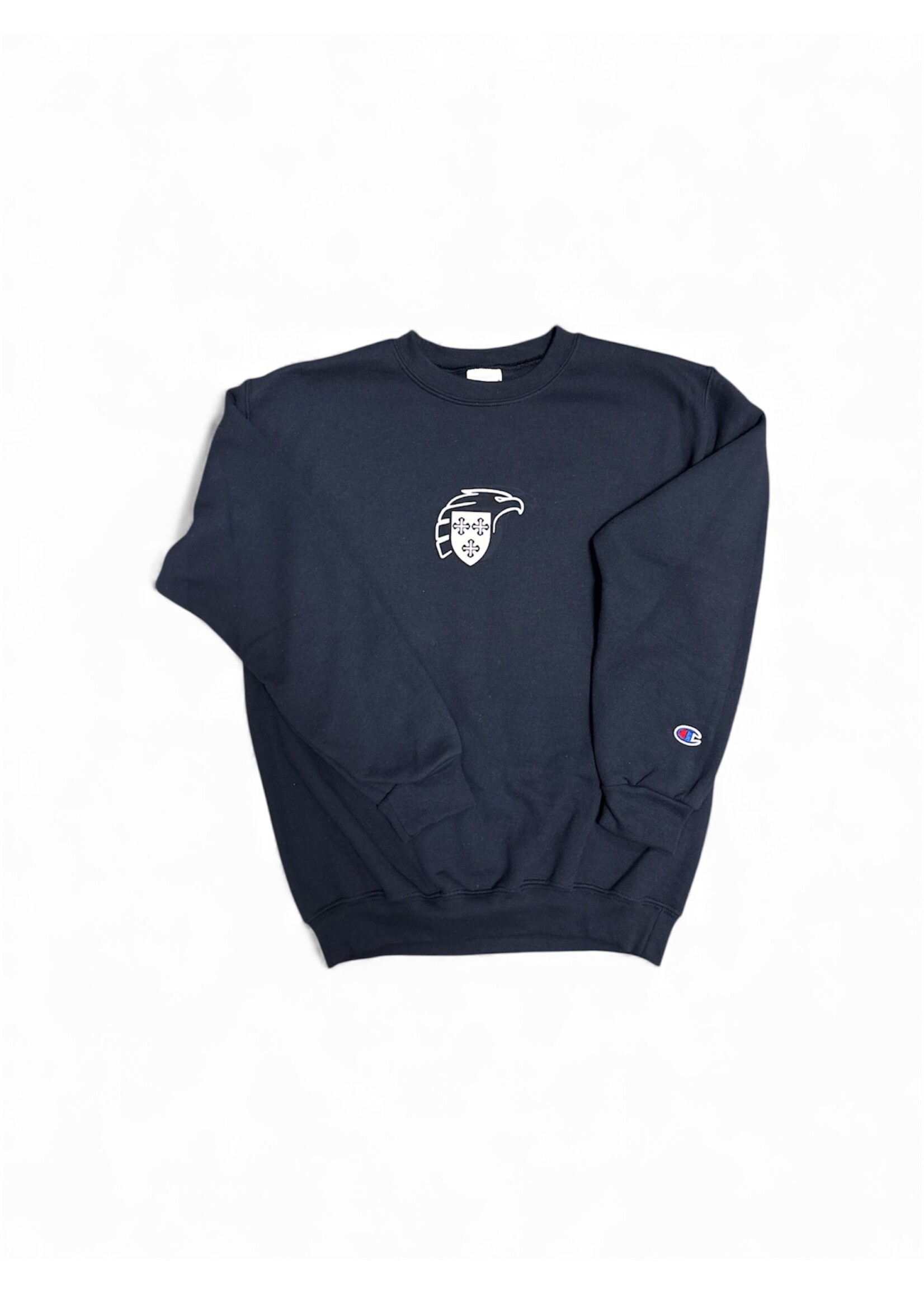Champion YTH PB Fleece Crew Navy with Eagles Shield Center