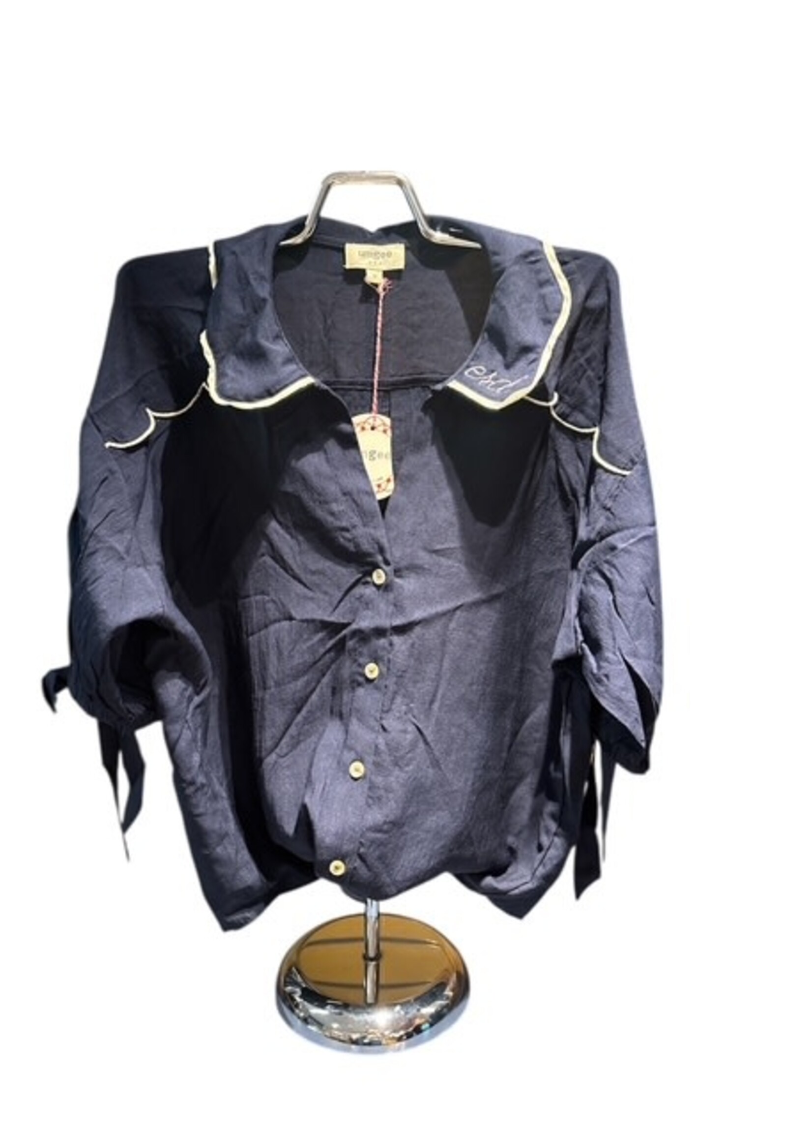 UMGEE NAVY BLOUSE WITH TIE SLEEVES
