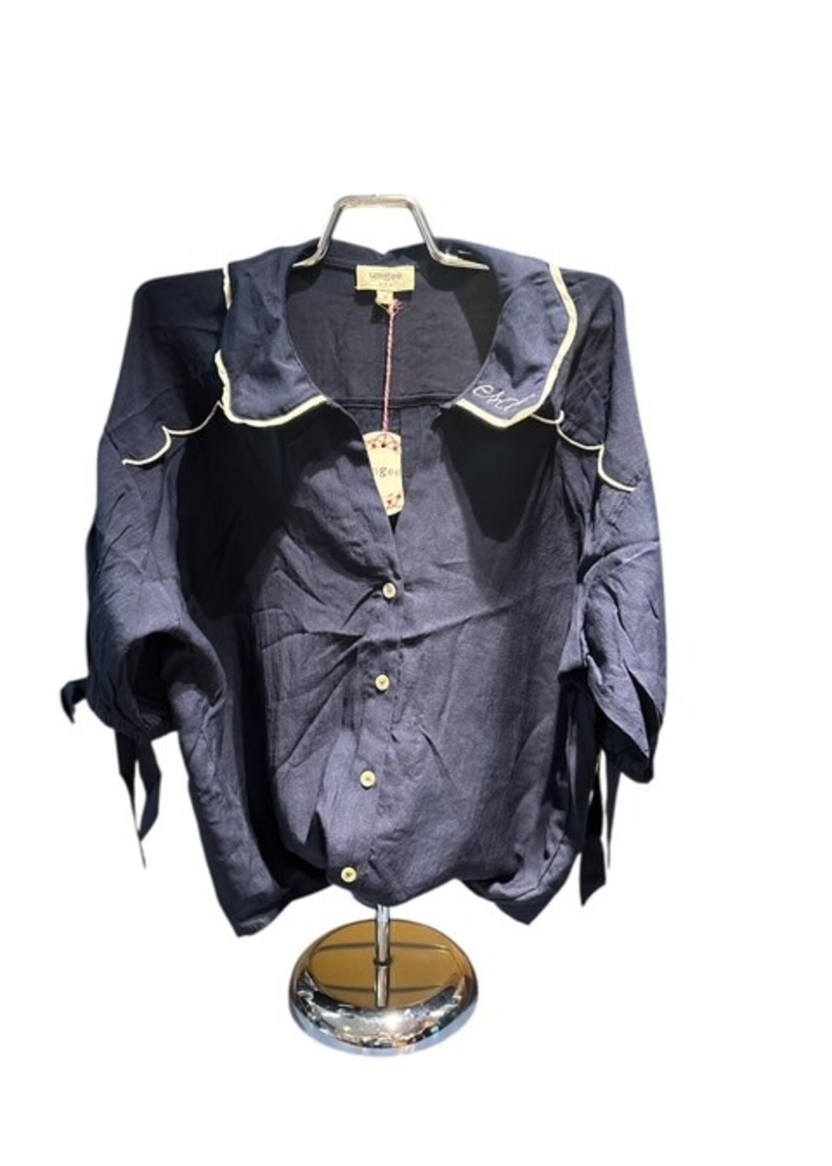 UMGEE NAVY BLOUSE WITH TIE SLEEVES
