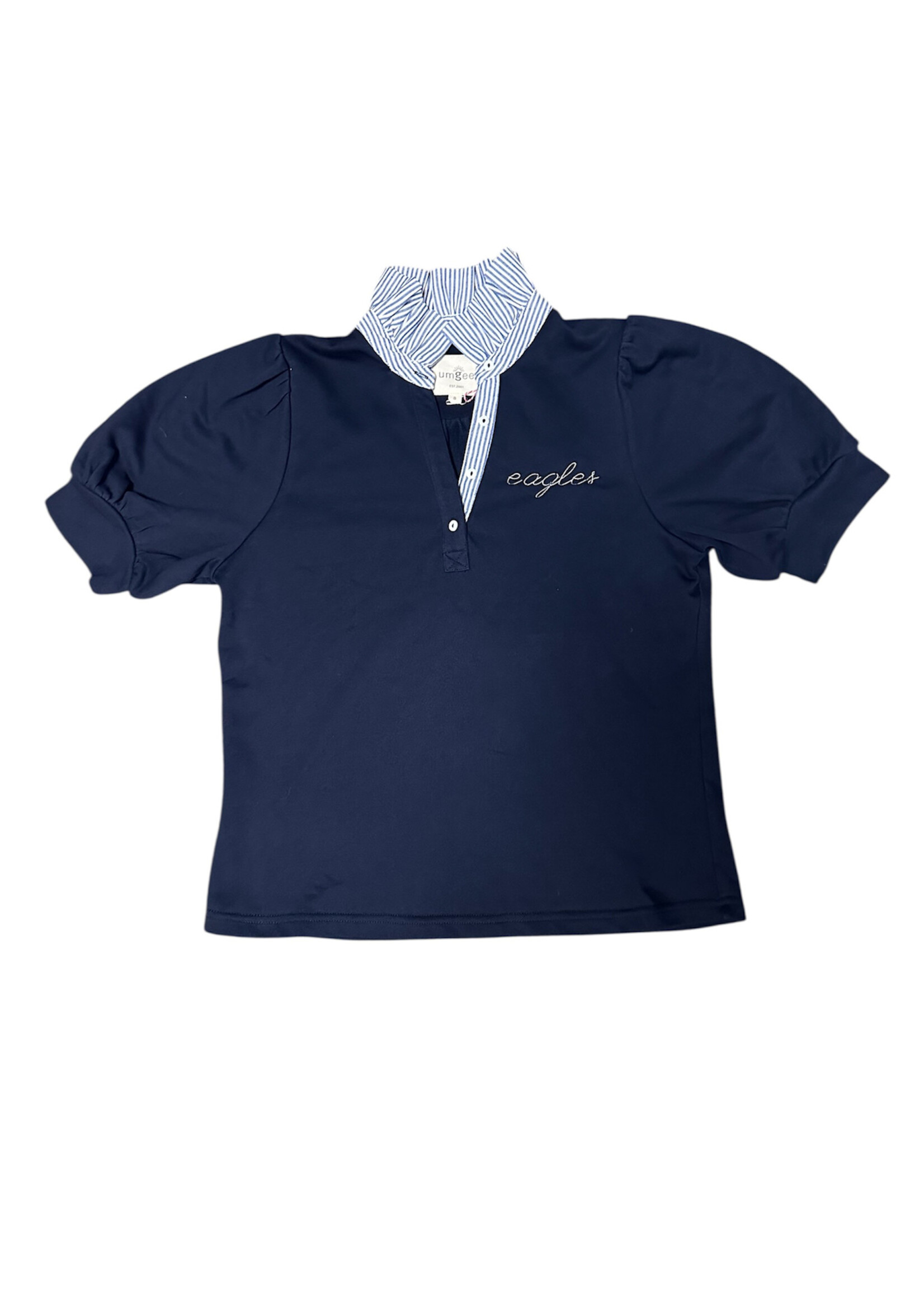 UMGEE Puff Sleeve Knit Navy with Striped Collar