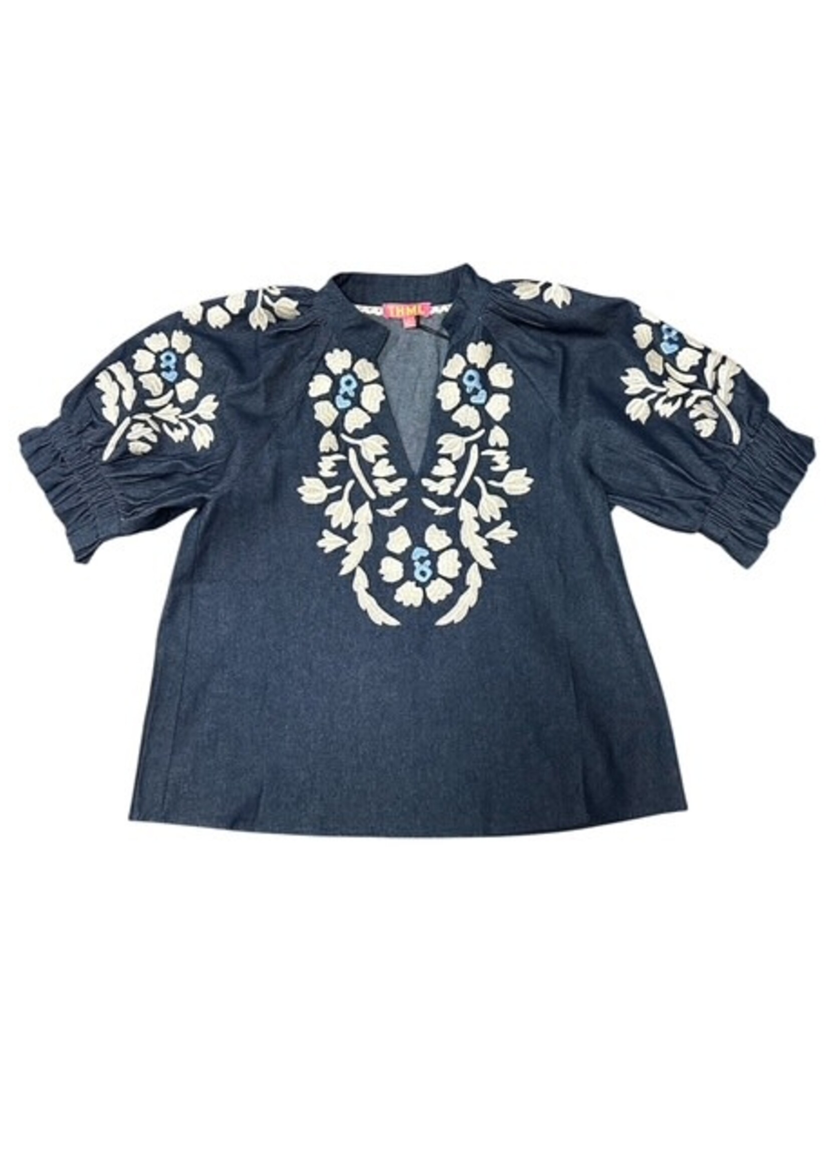 THML Denim Embroidered Blouse