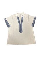 THML White Textured V Neck Blouse with Chambray Trim