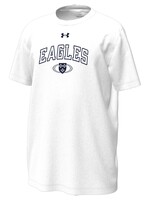 U-A Tech Tee Wht w Outline EAGLES and Shield in Navy
