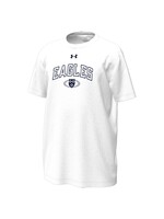 U-A Tech Tee Wht w Outline EAGLES and Shield in Navy