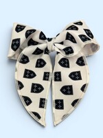 Wee Ones Game Day Checkerboard Bow with Tails Navy and White with Shield