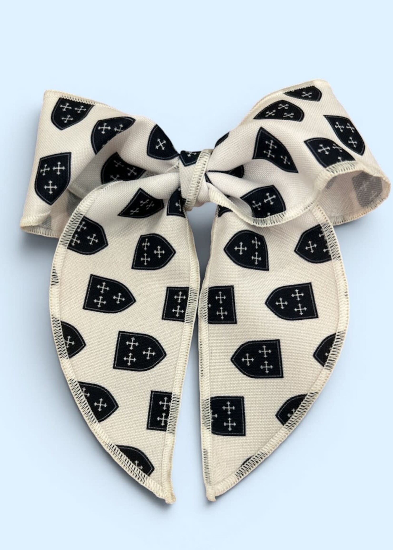 Wee Ones Game Day Checkerboard Bow with Tails Navy and White with Shield