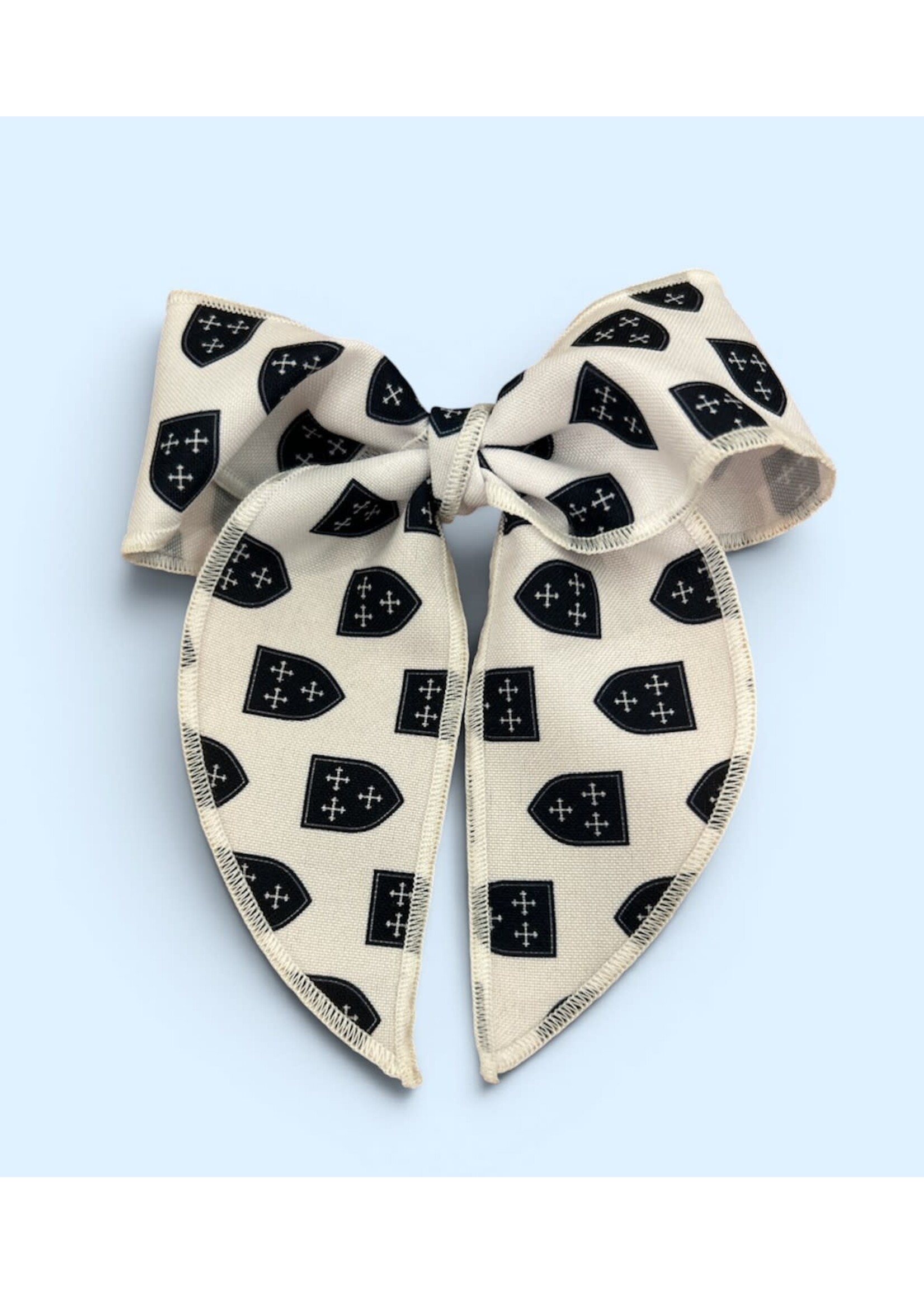 Wee Ones Game Day Checkerboard Bow with Tails Navy and White with Shield