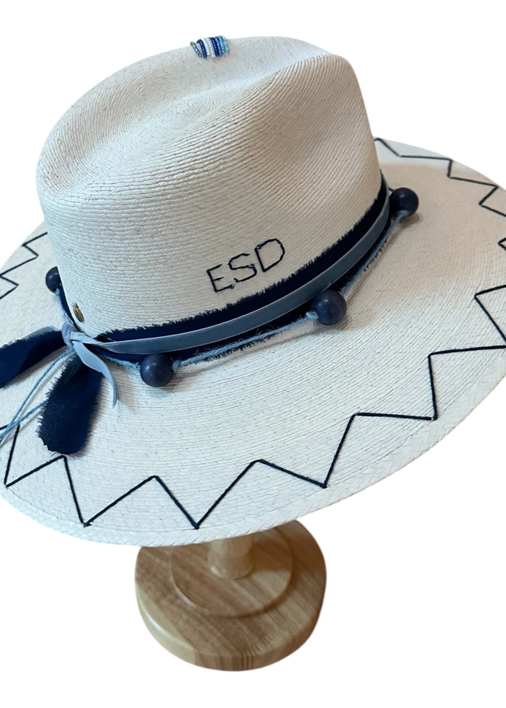 CS Custom Palm Hat with Ombre Beads and Large Navy Beads