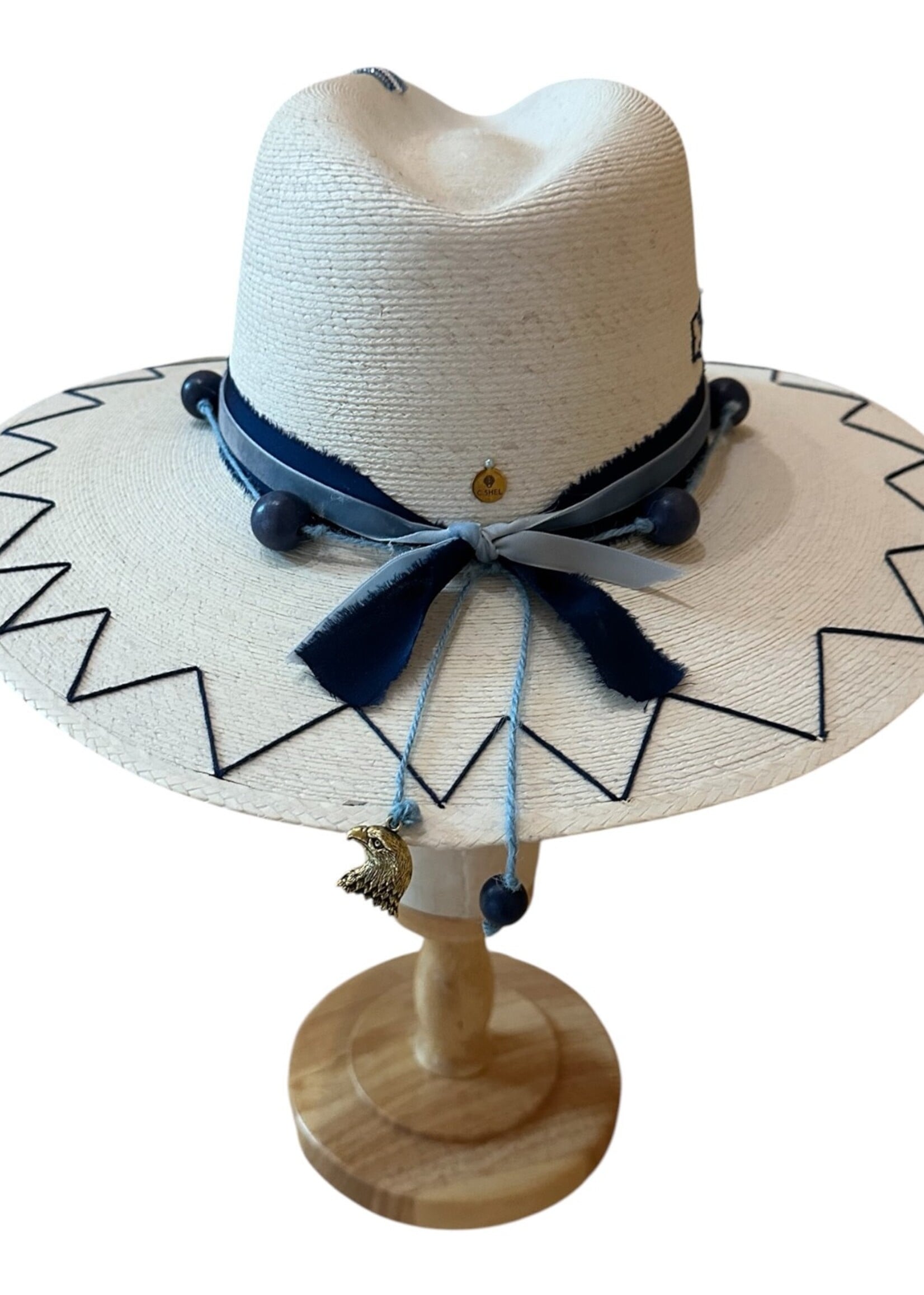 CS Custom Palm Hat with Ombre Beads and Large Navy Beads
