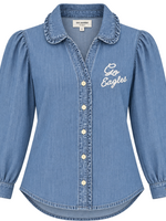 EE SOME LS RUFFLED BUTTON DOWN BLOUSE GO EAGLES