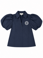 Pinch Bubble Sleeve Blouse Navy with Circle Monogram