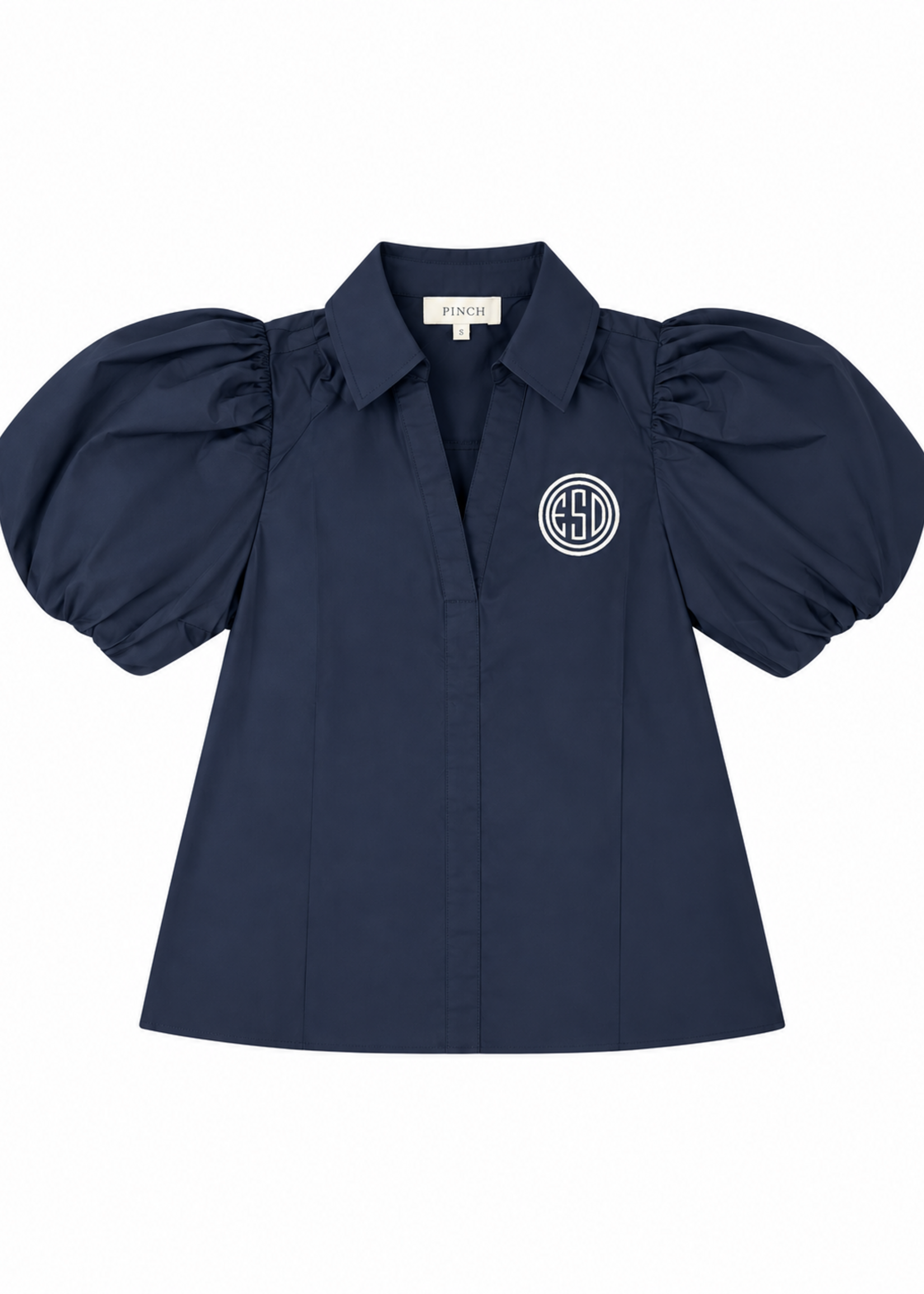 Pinch Bubble Sleeve Blouse Navy with Circle Monogram