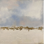 (SOLD) Textured White Blue2 Landscape w/ Gold Leaf