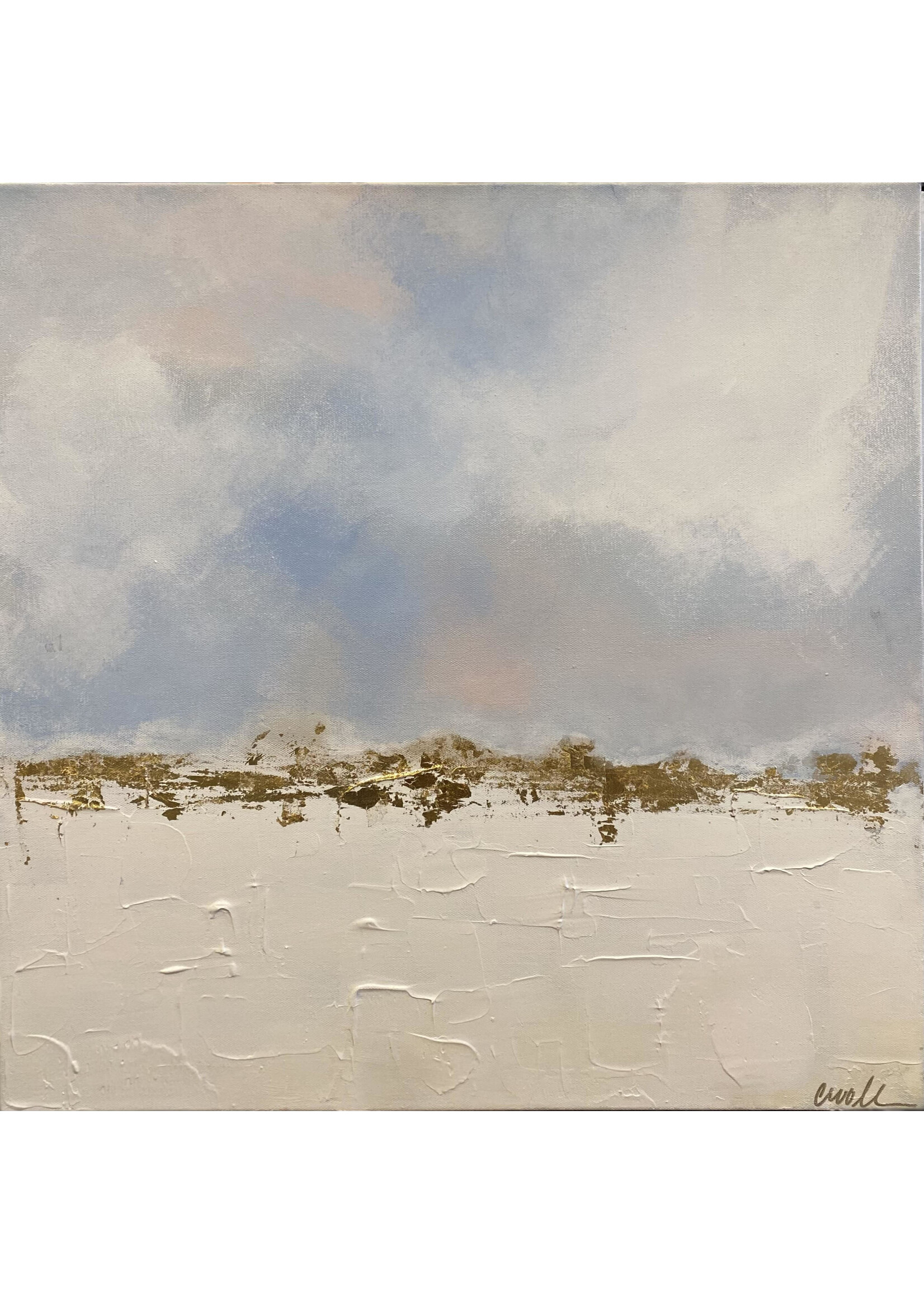 Textured White2 Blue Landscape w/ Gold Leaf