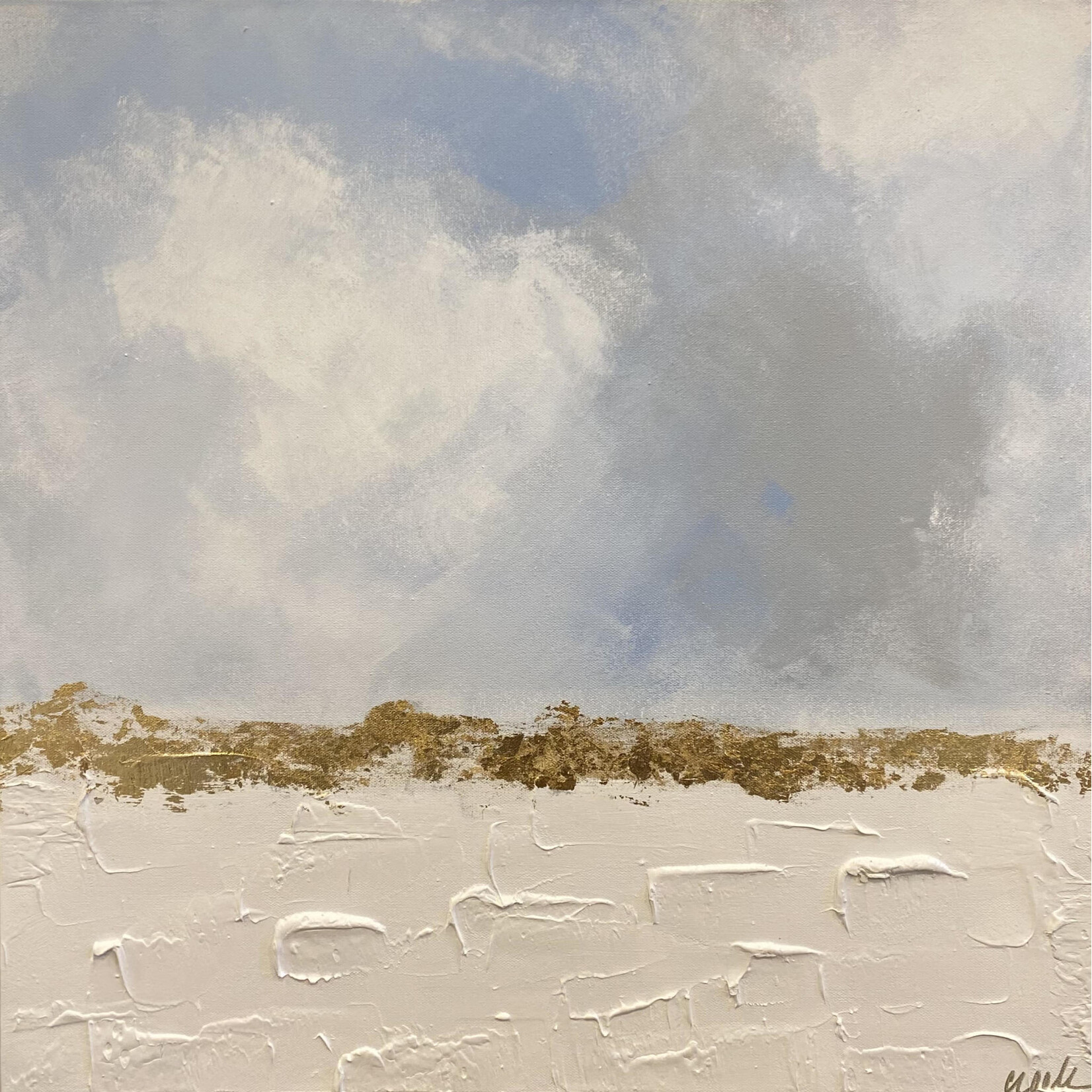 Textured White Blue1 Landscape w/ Gold Leaf