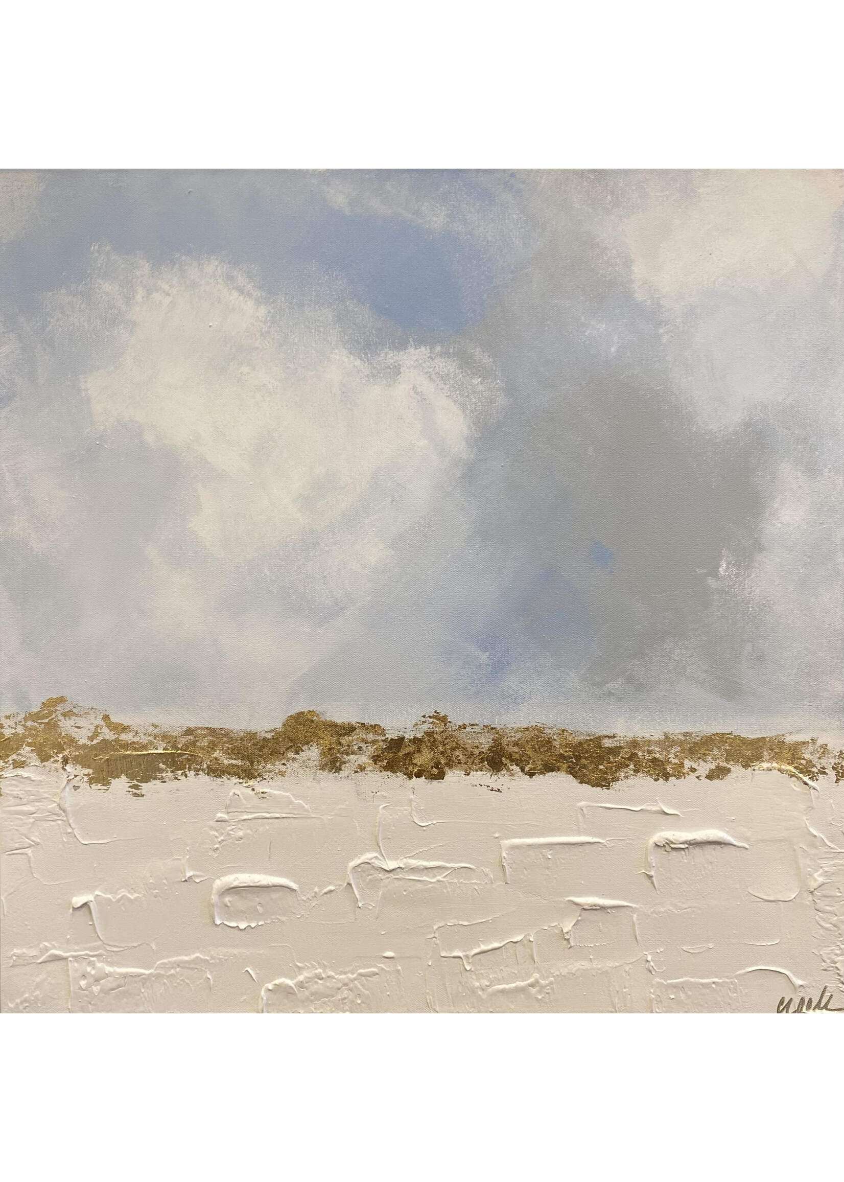 Christy Coole Textured White Blue1 Landscape w/ Gold Leaf