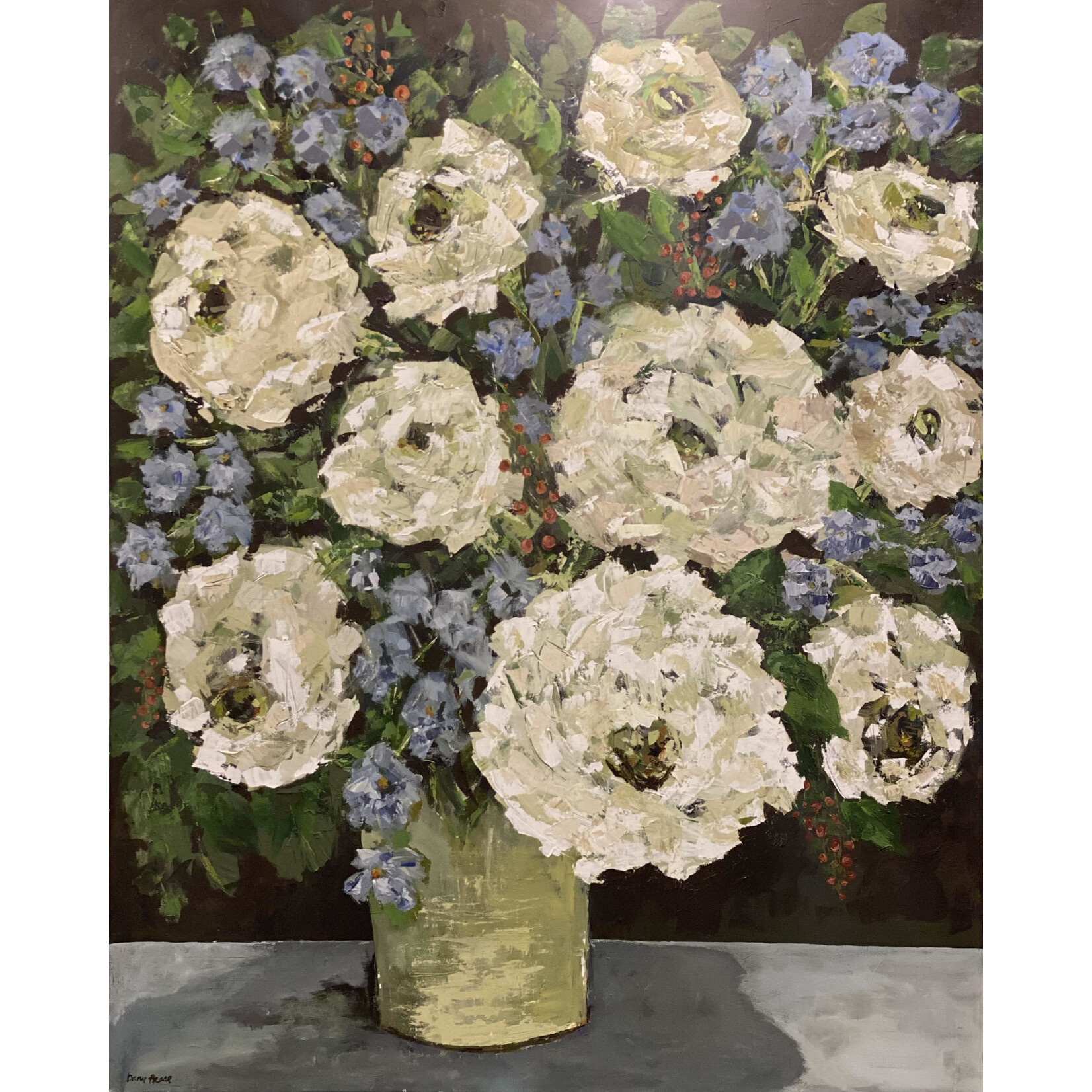(SOLD) Flowers in Green Vase