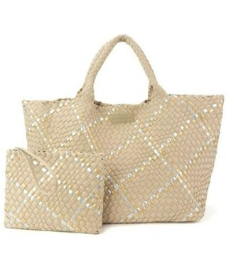 Parker and Hyde Beige Metallic Oversized  Woven  Bag