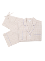 Gingham Cotton Pajamas w/ Ric Rack Trim Khaki