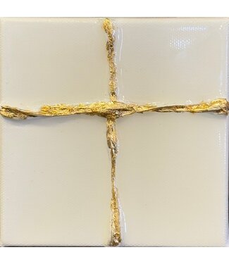 Christy Coole Gold Leaf Cross on White