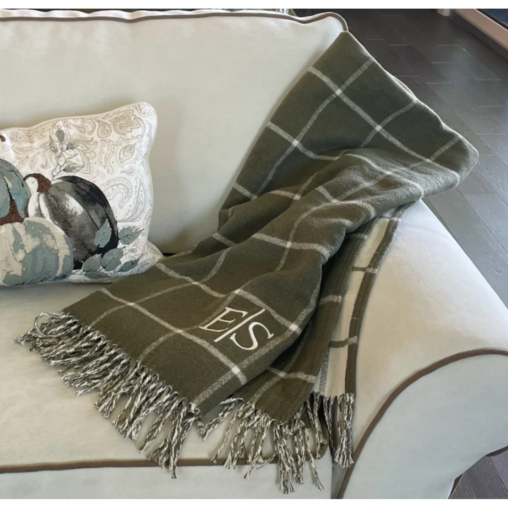 Olive Green Double Face Windowpane Throw