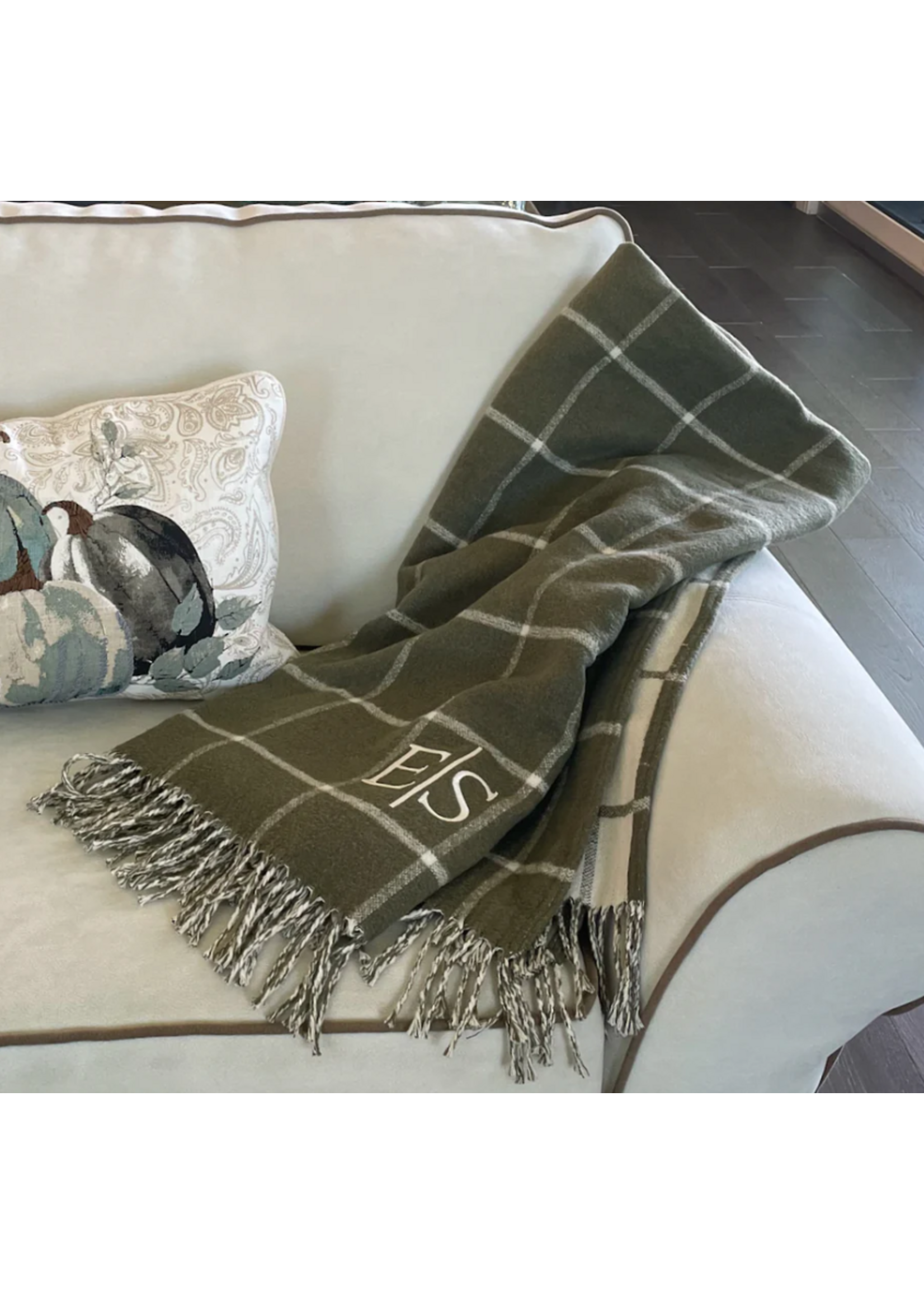 Olive Double Face Windowpane Throw