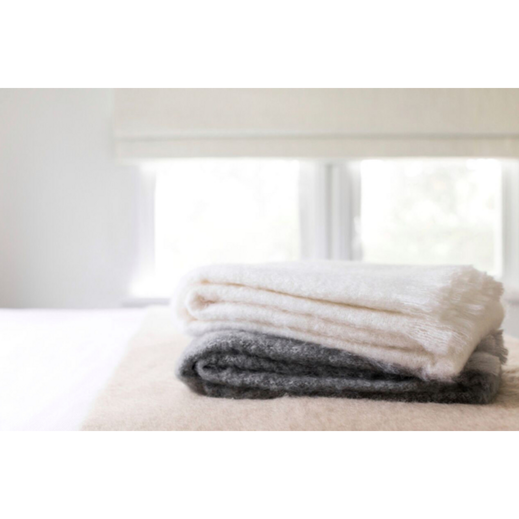 Cream Brushed Mohair Throw