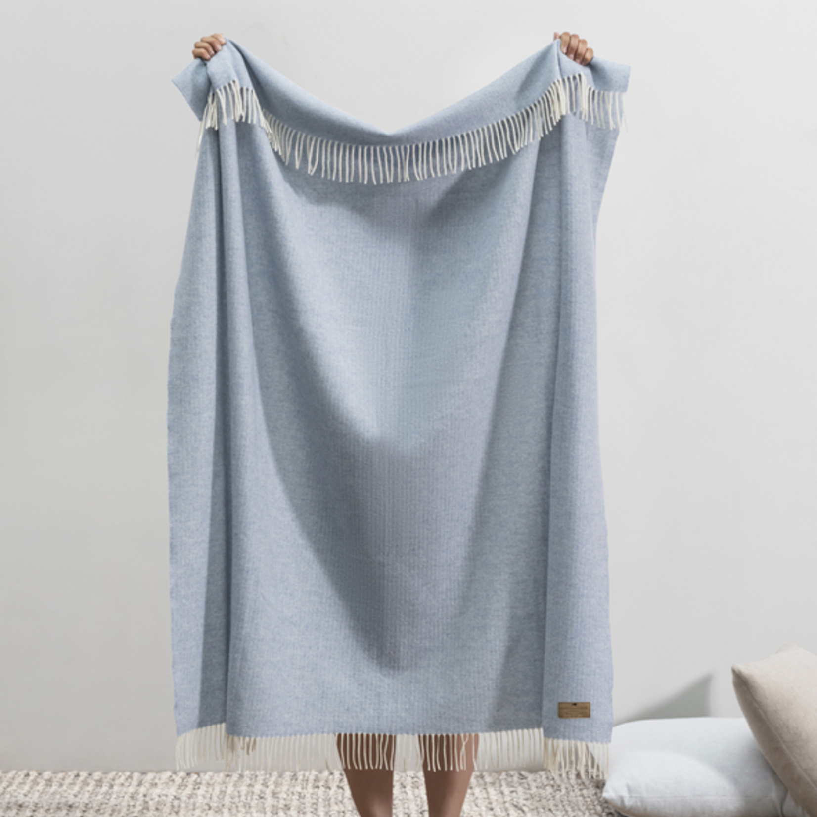 Sky Blue Pinstripe Cashmere Throw