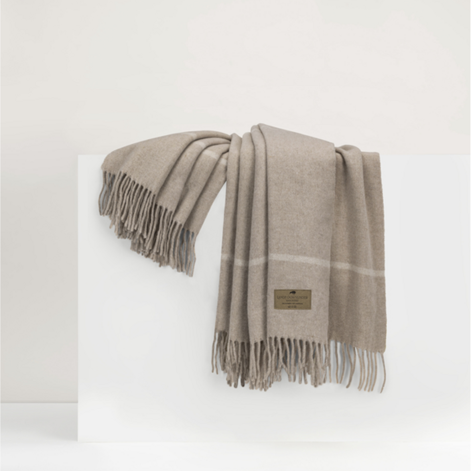 Taupe Windowpane Cashmere Lambswool Throw