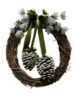 Twig Wreath w/ Pinecones Silver Moss Ribbon