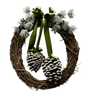 Sherri's Designs Twig Wreath w/ Pinecones Silver Moss Ribbon