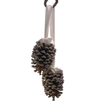 Sherri's Designs Double Hanging Pine Cones Cream Ribbon