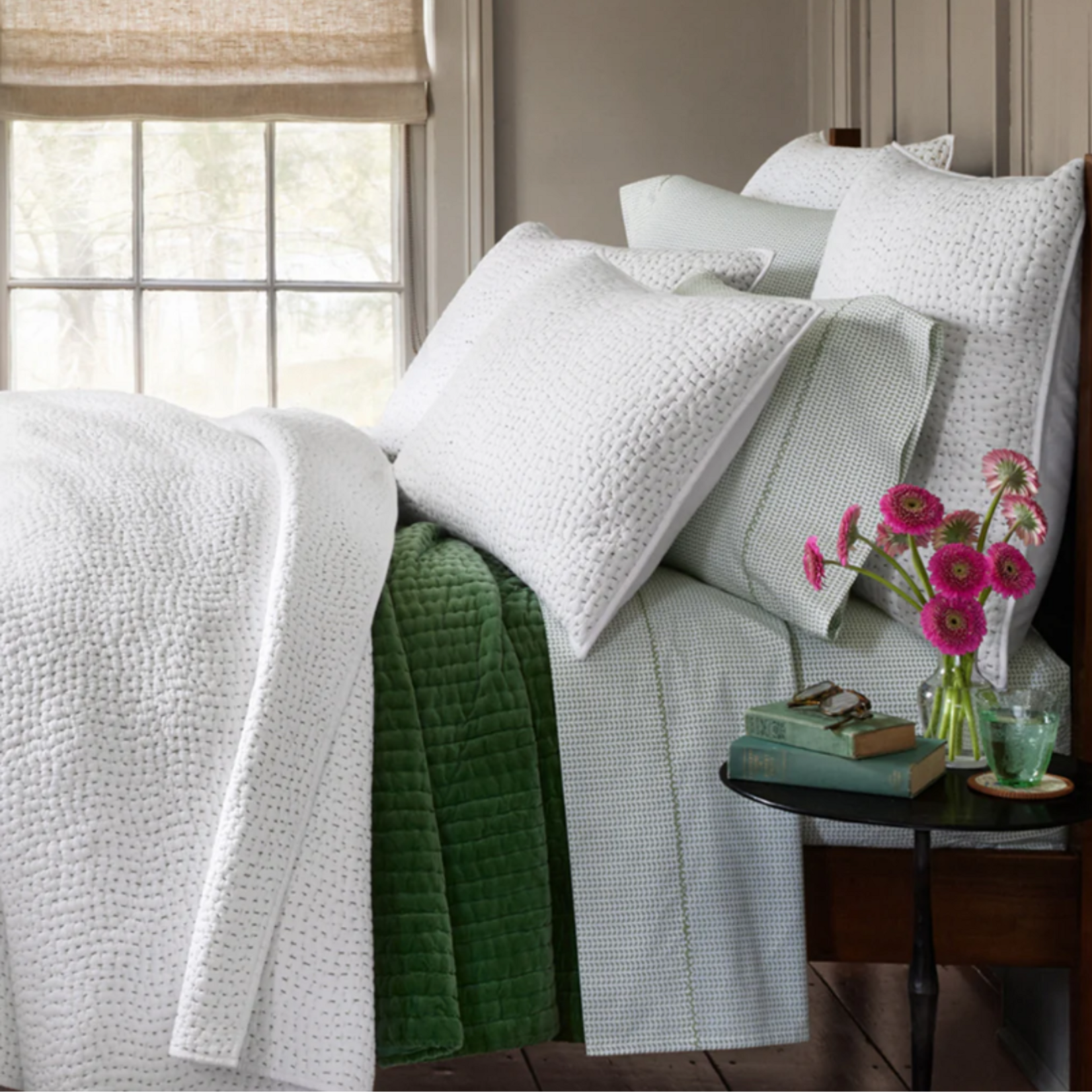 John Robshaw John Robshaw Organic Hand Stitched Moss Quilt Full/Queen