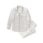 Petite Plume Women's Mulberry Silk White Pajama with Periwinkle Piping