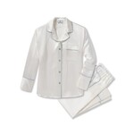 Women's Mulberry Silk White Pajama with Periwinkle Piping