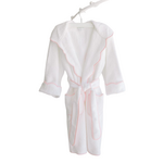 Bathrobe White Terry Hood Pink Scalloped