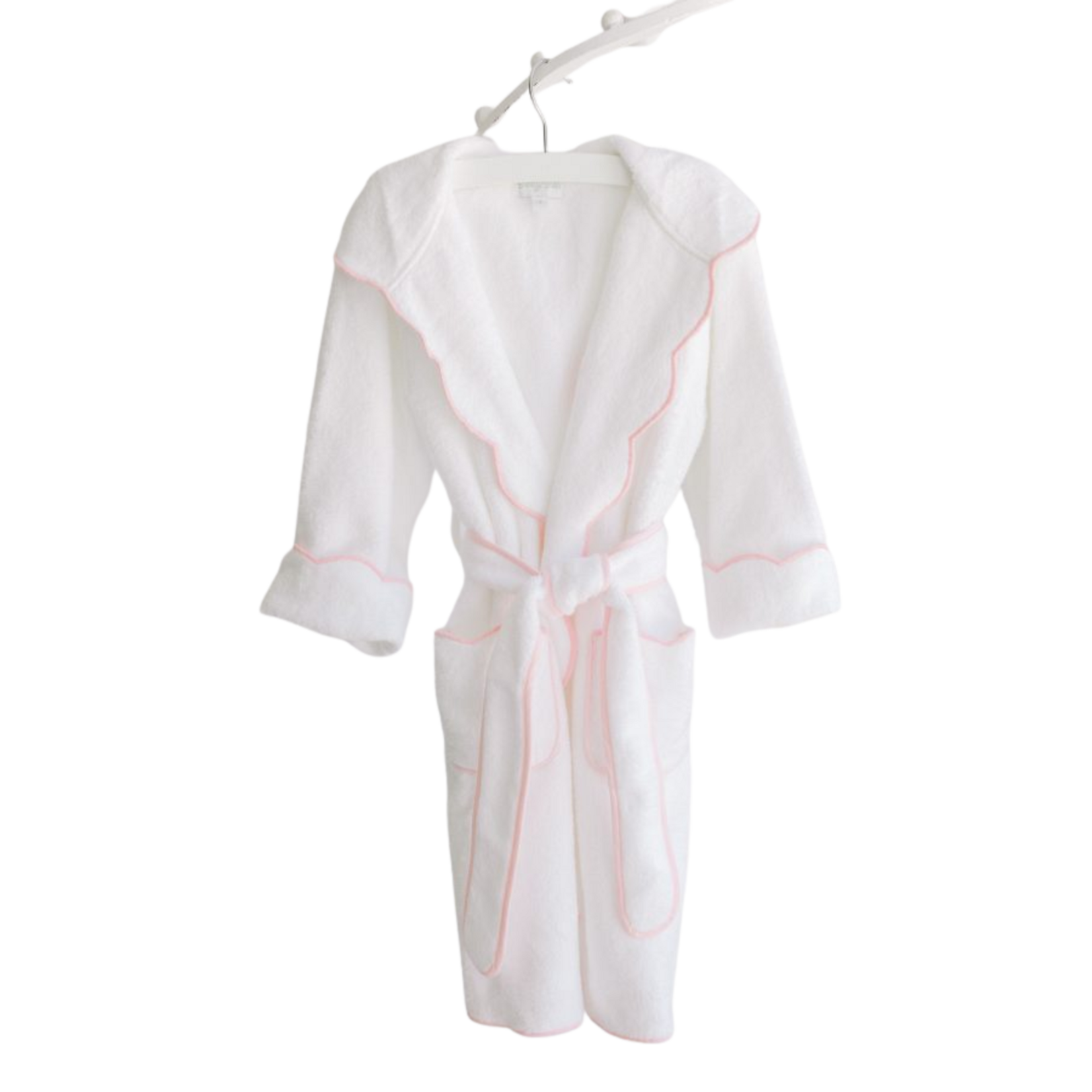 Bathrobe White Terry Hood Pink Scalloped